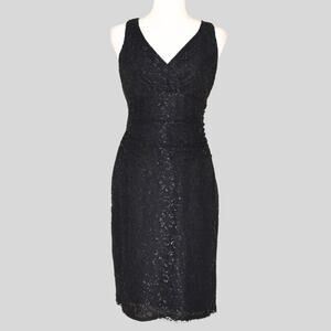 RALPH LAUREN Women's Black Metallic Floral Lace Dress Size 4